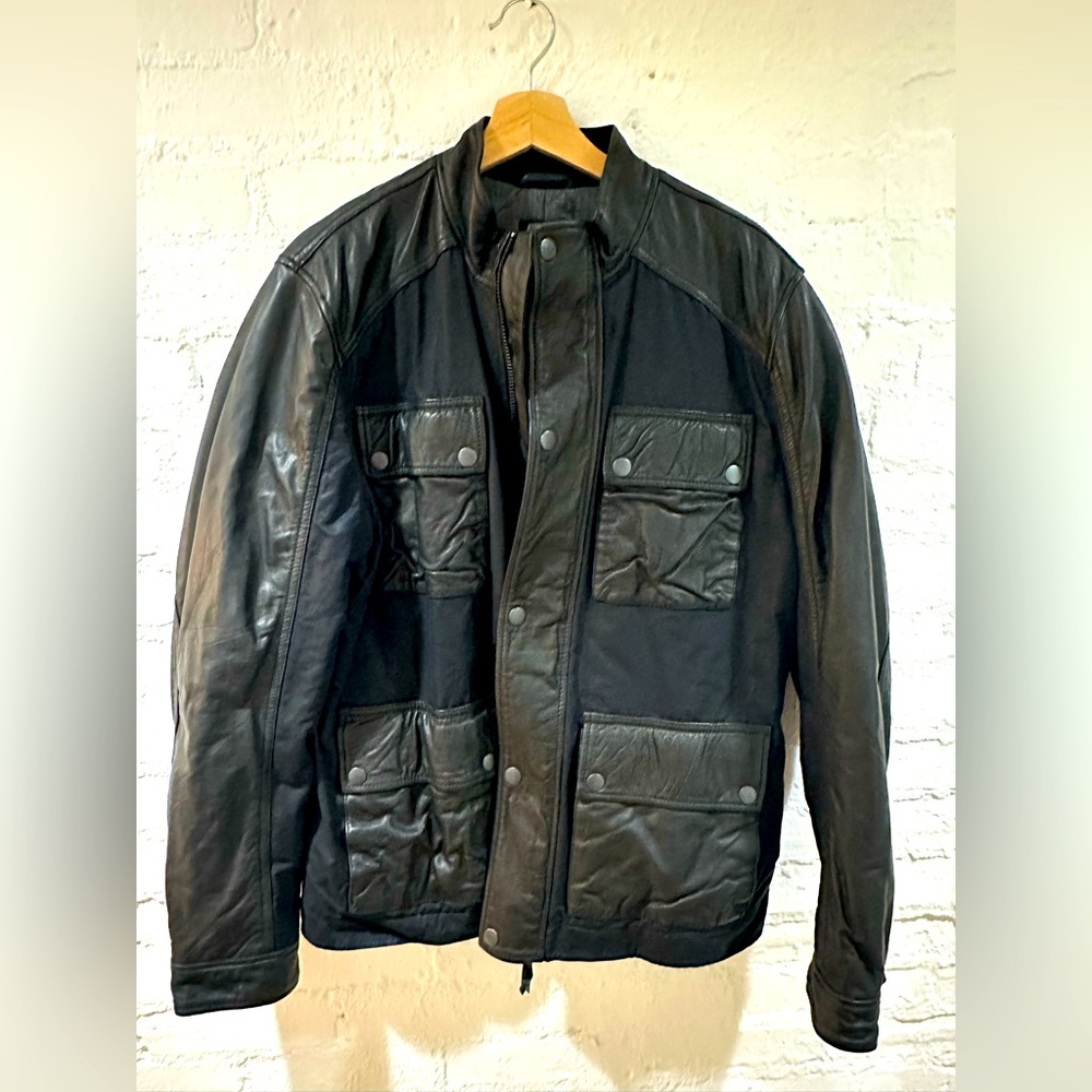 Lucky Brand Lamb Leather/Nylon Biker Jacket. Men Large